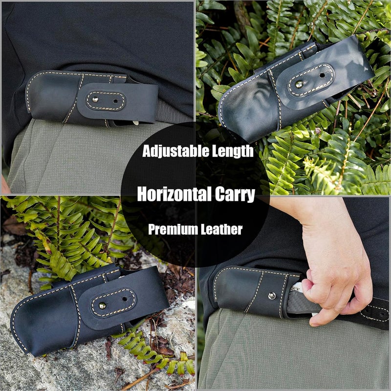 topstache Leather Knife Sheath for Belt - Horizontal Carry Knife Holster - EDC Belt Organizer - Leather Multitool Sheath Pouch with Two Snap Closure for Folding Knife, Black - Image 2